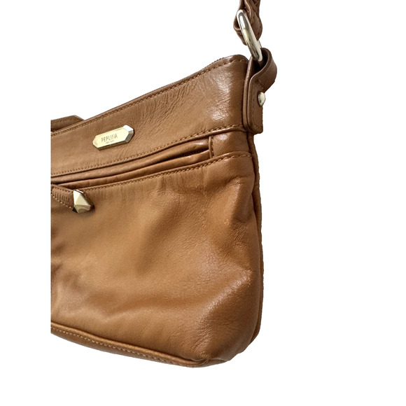 Perlina New York Crossbody Bag Caramel-Brown Leather Small Compact 9x6" Handbag - Picture 6 of 12